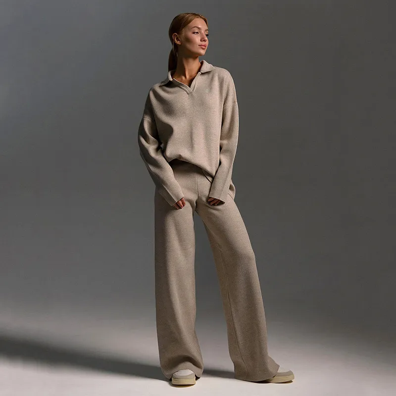2024 Sweater de suéter de mujer trajes de diseñador de diseñador otoño de invierno Polentero Palabras de patrón anchos pantalone
