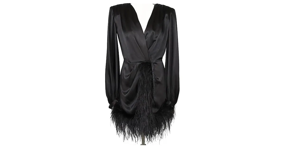 Autre Marque Vestido midi de fiesta de cóctel Farah de plumas negras Negro 