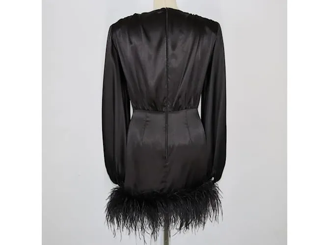 Autre Marque Vestido midi de fiesta de cóctel Farah de plumas negras Negro 