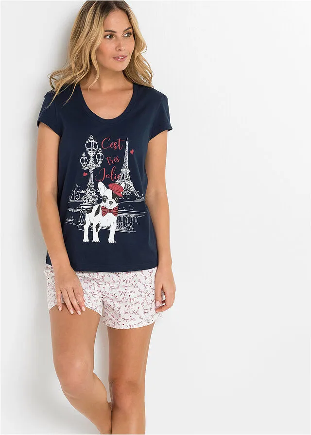 Pijama corto Azul oscuro-blanco estampado