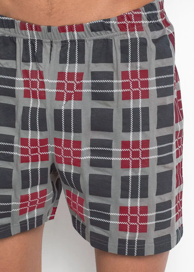 Pijama corto Rojo-gris de cuadros