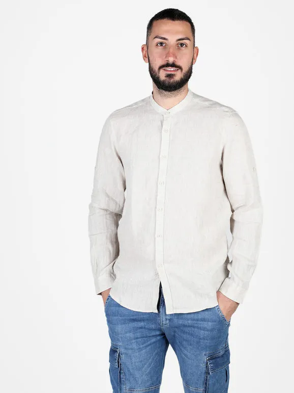 S.O.S Store Of Shirt Camisa de lino de hombre con manga larga.